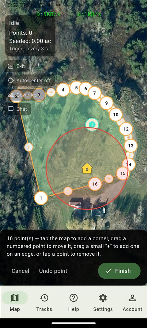 Reshaping a field's perimeter with drag handles
