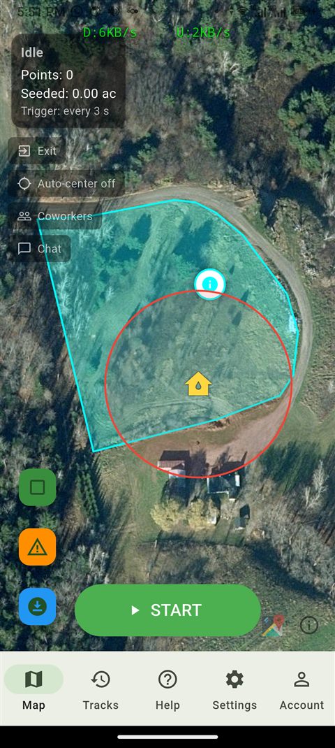 A field boundary overlapping a caution area