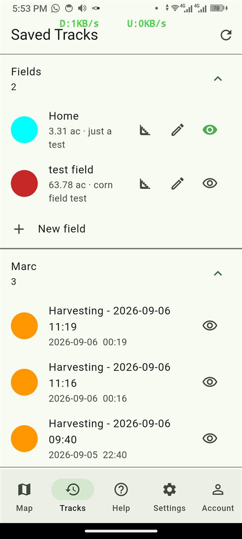 Saved tracks and fields list